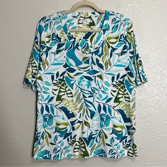 Chico's Tops - Chico's 100% Pima Cotton Palms Everyday V-neck Short Sleeves Tee, Sz Large